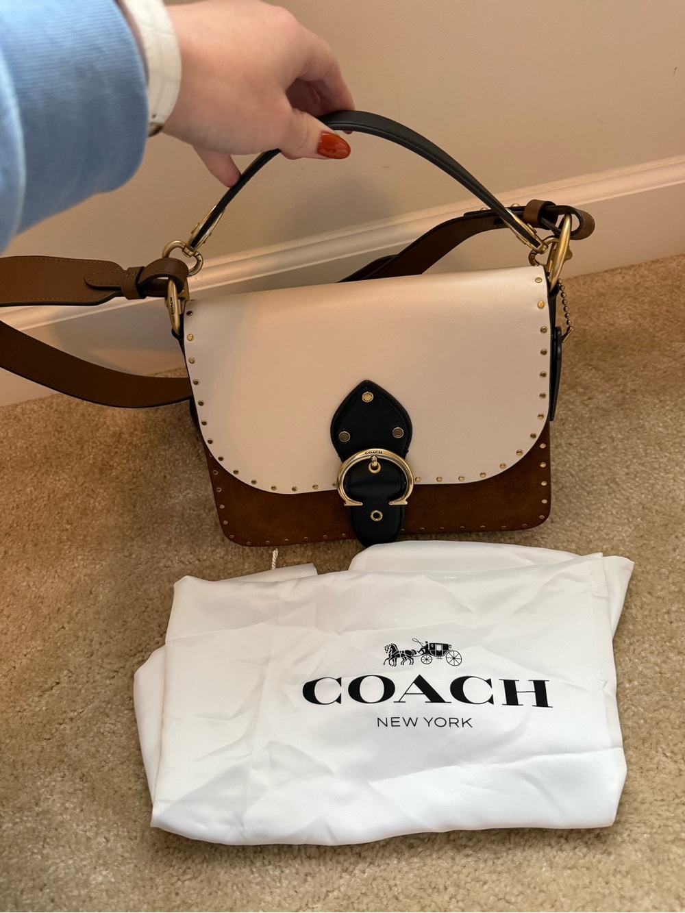 Coach Colorblock Saddle Bag in White and Brown